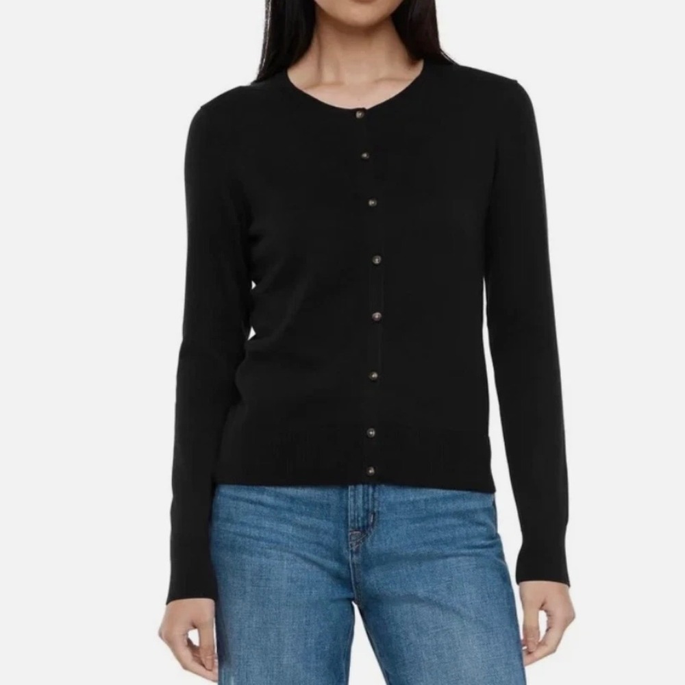 Gap Women Crewneck Long Sleeve Button-Up Classy Cardigan Sweater Black Cotton XL
